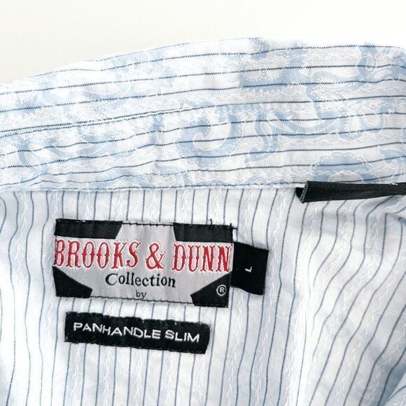 Brooks & Dunn Collection Womens Panhandle Slim Snap Up Stripes Blue White Large - Picture 4 of 9